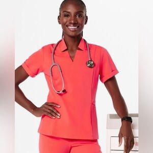 FIGS Inala Slim Scrub Top FIERY CORAL 🧡🪸❤️